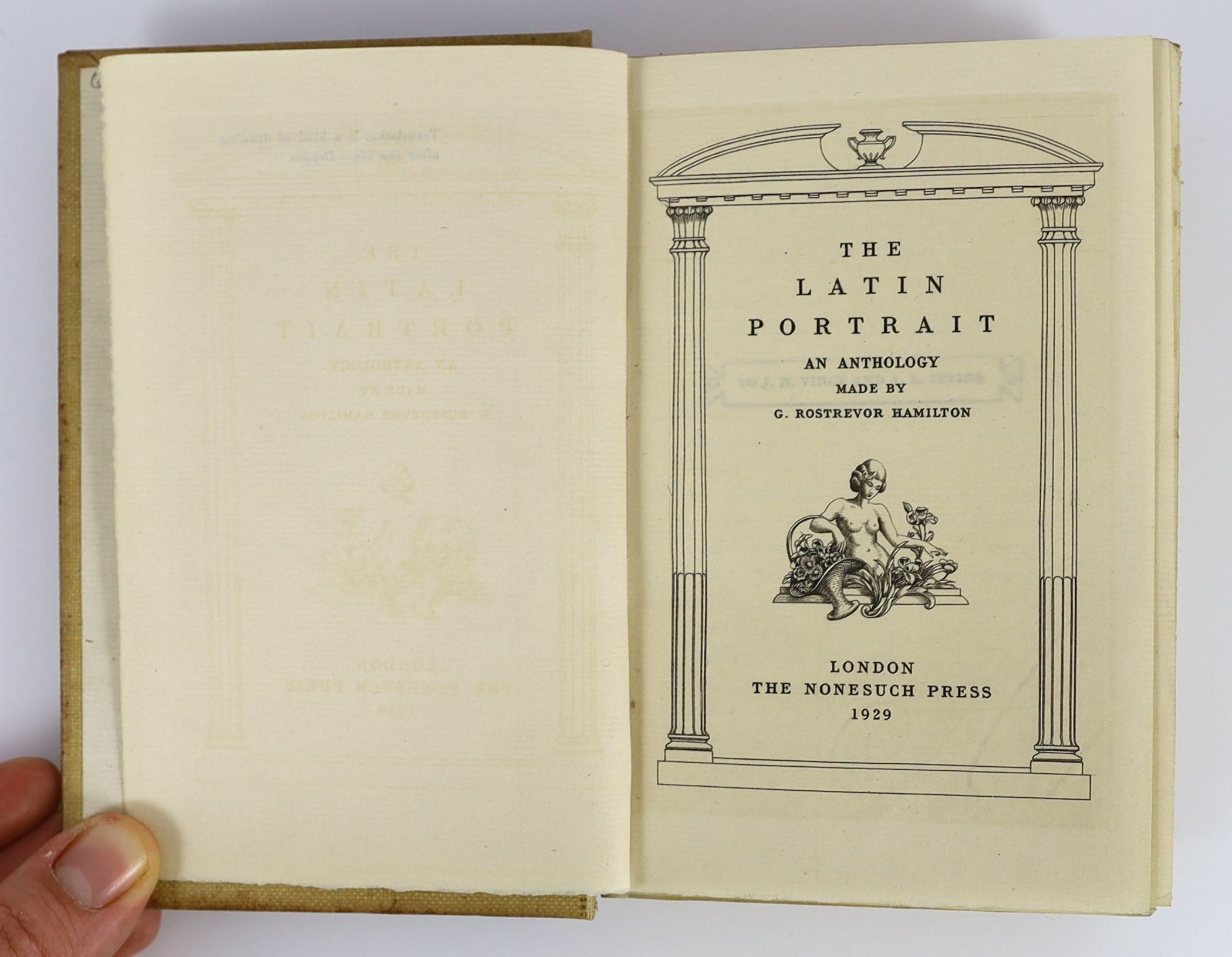Nonesuch Press - 3 works - Secundus, Iohannes - Kisses: Being the Basia of Iohannes Secundus, translated by Thomas Stanley, 1923; Butler, Stanley - Butleriana, 1932; Hamilton, George Rostrevor - The Latin Portrait, 1929,